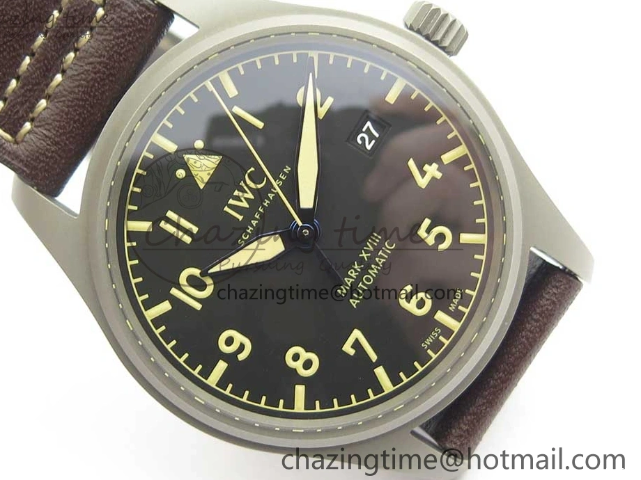 MIROTIME 0504 SmartChoice Mark XVIII IW327006 Titanium M+F 1:1 Best Edition Black Dial on Brown Leather Strap A 7145